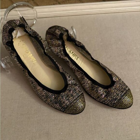 Chanel metallic pink tweed ballet flats with gold toecap and back detail 39.5 - Picture 1 of 12
